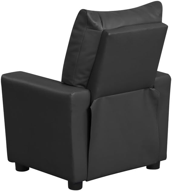 Lilola Home Perline 23" W Black PU Leather Kids Recliner Chair – Faux Leather Toddler Armchair with Cup Holder and Soft Padded Back for Bedroom or Playroom