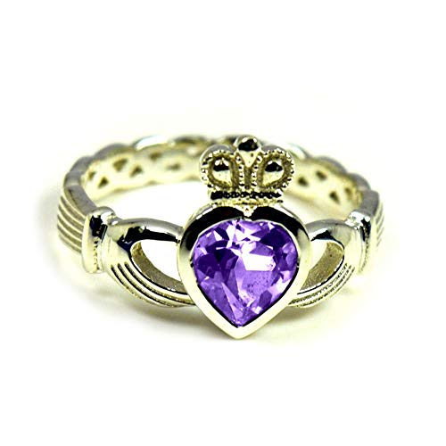 Image of Choose Your Color Natural Gemstone Irish Claddagh Silver Ring Friendship Love 55 Carat Brand Size 5 to 12