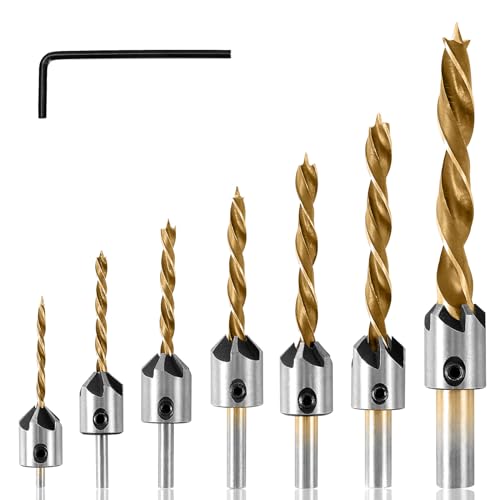 Juego de brocas en espiral, 7 piezas, avellanado de metal con avellanador para madera, avellanador cónico, broca en espiral para madera con agujero escariador para procesamiento de madera
