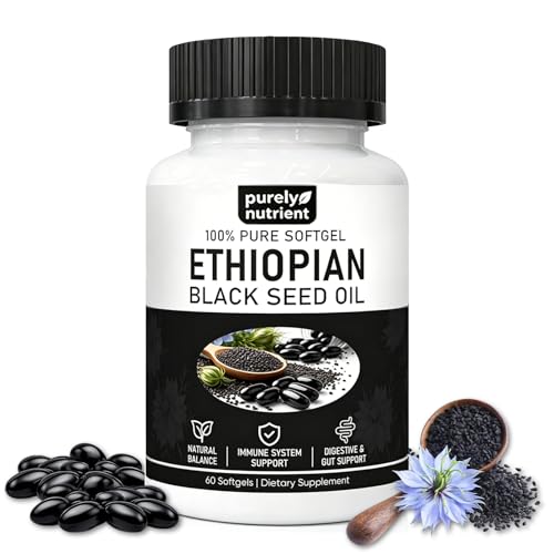 cxuhui Purely Ethiopian Black Seed Oil Capsules Purely Nutrient Ethiopian Black Seed Oil Immune Support Organic Cold Pressed Non-GMO Gluten-Free 60 Softgels(1 Bottle)