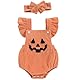 Yaopelky Baby Halloween Kostüm Strampler Neugeborenes Niedlicher Kürbis Skelett Kleidung Rüschenärmel Kordoverall mit Stirnband (Orange, 6-12 Monate)