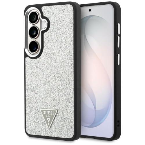CG MOBILE Guess Coque de protection Ă paillettes avec logo triangle compatible avec MagSafe pour Samsung Galaxy S26 (argent)