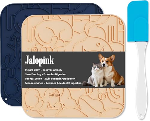 Jalopinkシリコーン2ピース舐めパッド犬猫用、退屈と不安を和らげる強力な吸盤付きスローフィーダー、ウェットフード、おやつ、ヨーグルト、ピーナッツバターに最適です (黒＋黄, 大)