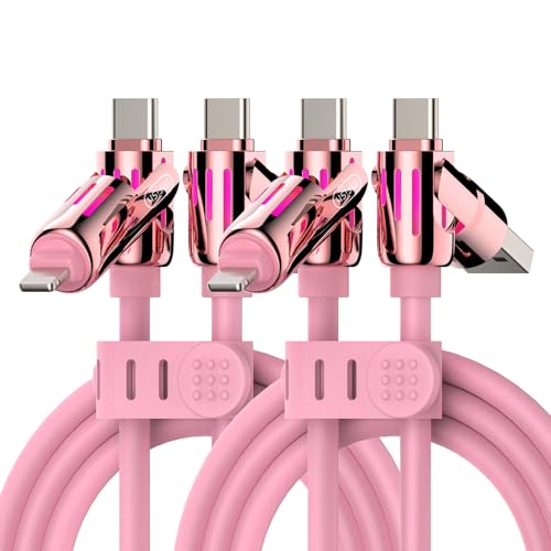 Image of MFish 2-Pack 240W 4-in-1 Multi Charging Cable, Pink+Pink, 6.6FT | Carrying Case, USB-A & USB-C to USB-C /Lightning, For iPhone 17 /16 /15 /14, MacBook, iPad, Laptop, Samsung S25 /S24