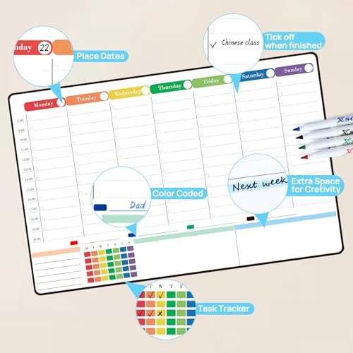 POPRUN Magnetic Calendar Weekly Planner Whiteboard for Fridge A3 Family Schedule Planner with Time Slots - Image 4