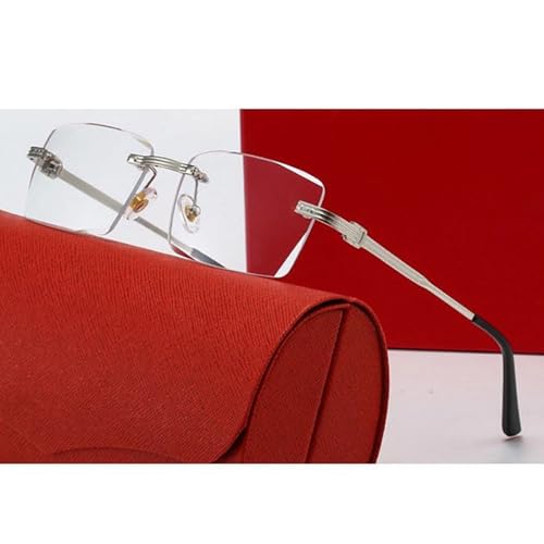 Image of Elegant Rectangle Silver Vintage Retro Metal Wire Frame Rimless Square Clear Lens Eyeglasses Hip Hop Glasses For Men Women