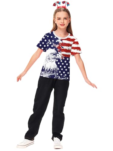 Image of Deerose Kids Striped Shirts Short Sleeve Boy Girls July 4th Patriotic Tee Top 3-14 Years