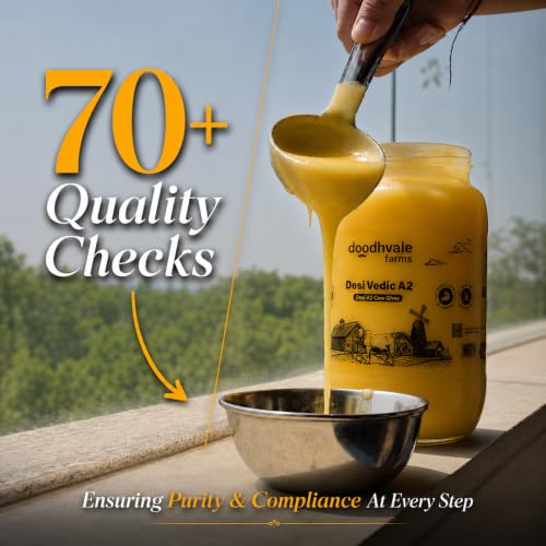 Image of Doodhvale Farms A2 Cow Ghee 100ml | Vedic Desi Gir Cow Ghee | Bilona Method | Grass Fed | 100% Pure & Preservative Free | Traditionally Churned Danedar Ghee | Non-GMO | Lab Certified | Glass Bottle