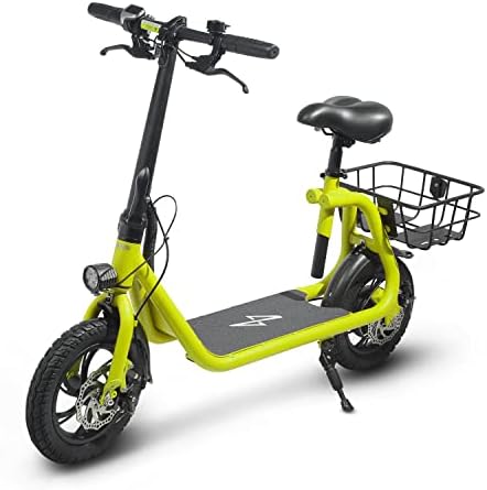 Phantomgogo Commuter R1 - Electric Scooter for Adults - Foldable Scooter with Seat & Carry Basket - 450W Brushless Motor 36V - 15MPH 265lbs Max Load E Mopeds for Adults (Yellow)