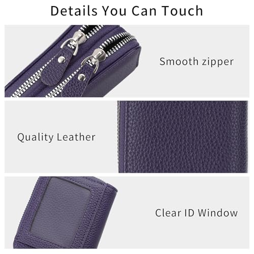 Image of RNIEGA Credit Card Holder Wallet RFID Blocking Leather Small Wallet for Women Double Zipper Wallet with ID Window