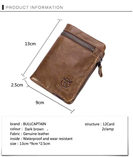 Genuine Leather Wallet for Men, RFID Blocking Antimagnetic Credit Card Holder, Zipper Coin Purse (Brown)2