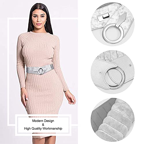 SUOSDEY Women Fashion Wide Elastic Belt Stretch Waist Belt with Easy Silver Buckle for Dresses4