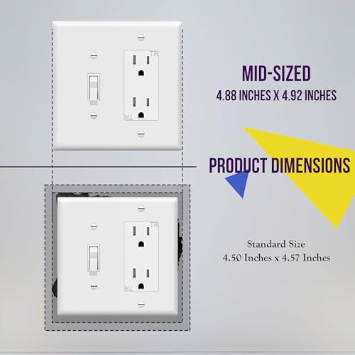 Image of ENERLITES Combination Toggle Light Switch /Decorator Switch Wall Plate, Mid-Size 2-Gang 4.88 inch x 4.92 inch, Polycarbonate Thermoplastic, 881131M-W, White, 2 Pack
