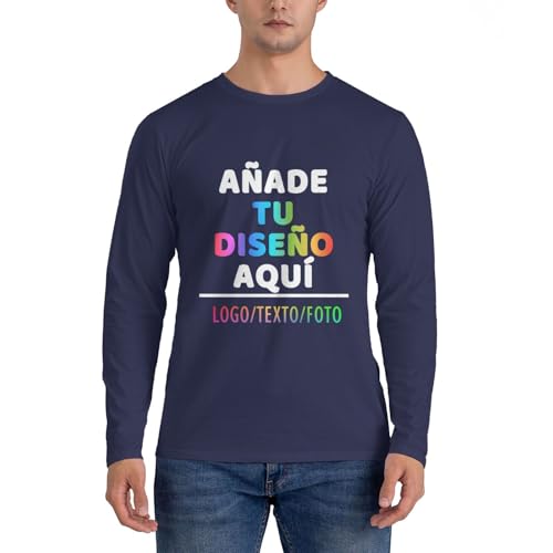 Camiseta Personalizada Manga Larga Hombre, Imprime Cualquier Foto de diseño/Texto/Logo, Camisetas Personalizado para Hombre y Mujer, añade tu Imagen Divertida. Camisetas para Parejas