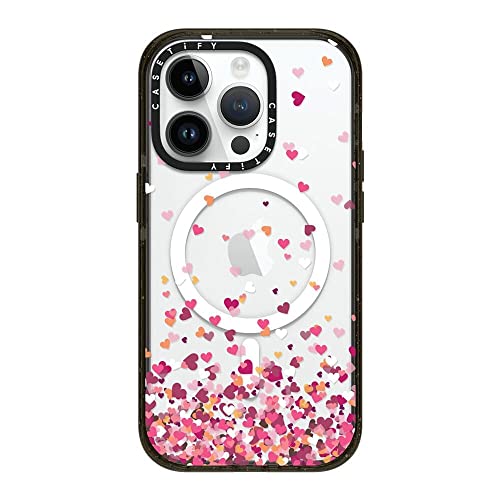 CASETiFY �C���p�N�g iPhone 14 Pro �P�[�X [MIL�K�i���� (4x MIL-STD-810G)/2.5m����̗����������N���A/MagSafe �ɑΉ�] - Confetti Hearts - �O���b�V�[ �u���b�N