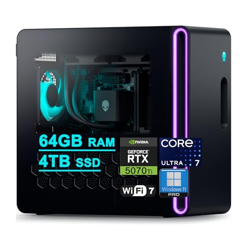 Image of Dell Alienware Aurora ACT1250 Gaming Desktop Intel 20-core Ultra 7 265F (>i7-14700) 64GB RAM 4TB SSD GeForce RTX 5070 Ti 16GB GDDR7 DLSS4 Wi-Fi7 1000W PSU Liquid Cooler for Gaming AI Win11Pro