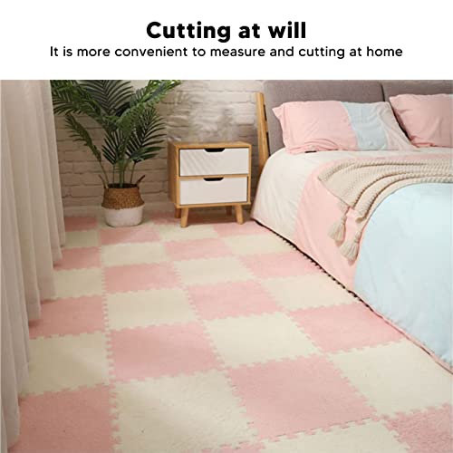 10 Stuks Pluche Schuim Vloermat Vierkante in Elkaar Grijpende Tapijttegels, Speelkleed Vloertegels Zacht Klimmen Karpetten voor Thuis Speelkamer Decoratie (Roze) - Afbeelding 4