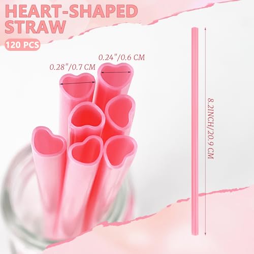 120 pitillos plásticos forma corazón rosa desechables miniatura 2
