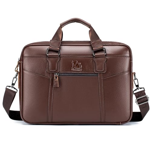 pundarika Sacoche Homme Cuir Vintage – Grand Sac Ordinateur 15,6 Pouces & Cartable Bandoulière – Mallette de Travail Business Marron – Besace...
