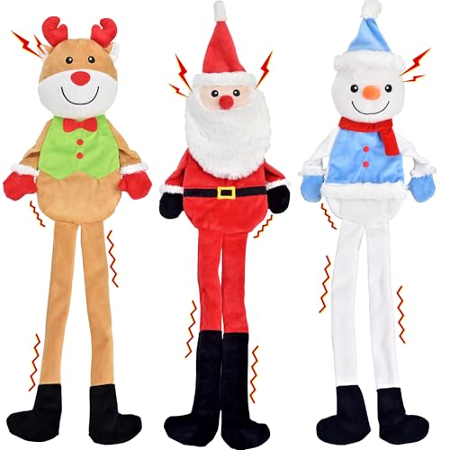 LECHONG 3-Pack Weihnachten Hundespielzeug, Hund Quietsche Spielzeug Plüsch Hund Kauspielzeug Bundle, interaktive Weihnachten Hundespielzeug für Welpen kleine mittlere große Hunde