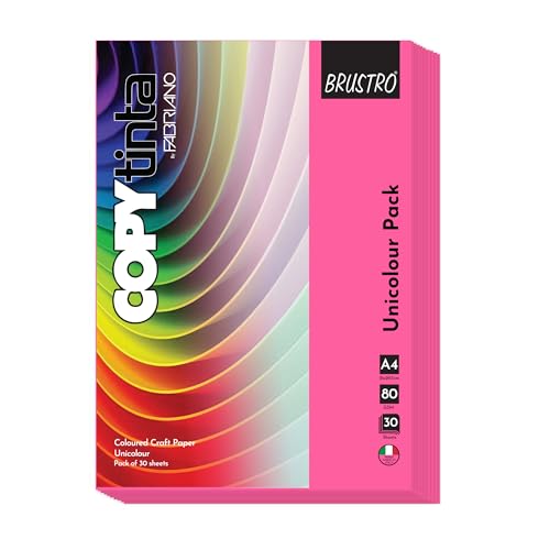 Image of BRUSTRO Copytinta Coloured Craft Paper A4 Size 80 GSM Pink Shade (Fucsia), 60 Sheets Pack | Double Side Colored, Ideal for Origami, Scrapbooking, Making Card, DIY Art & Craft.