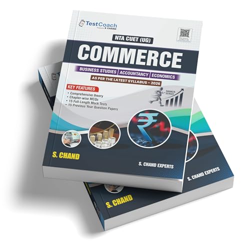 Image of TestCoach NTA CUET (UG) Commerce Book 2026 for Entrance Exam | Business Studies + Accountancy + Economics | Best Theory, MCQ, Mock Test Paper, 15 PYQ Previous Year Exams Question Papers (in English)