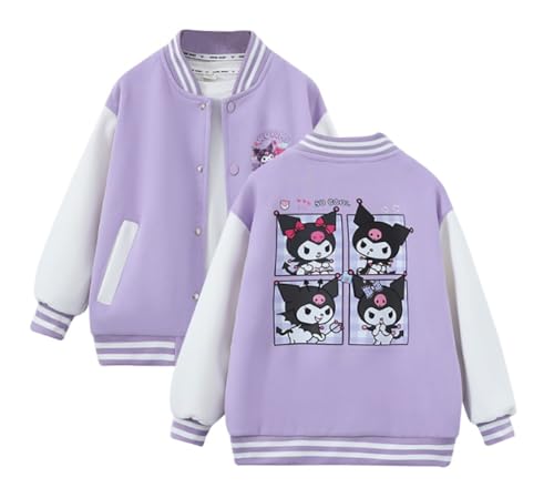 Anime Varsity Jacket for Girls Cartoon Printed Letterman Bomber Jacket Lightweight Button Down Baseball Coat