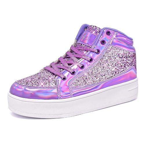 IGxx Womens Platform Glitter Shoes Black High Top Sparkly Sneakers Shiny Fashion Bling Dressy Sequin Metallic Sneakers Disco Wedding Shoes