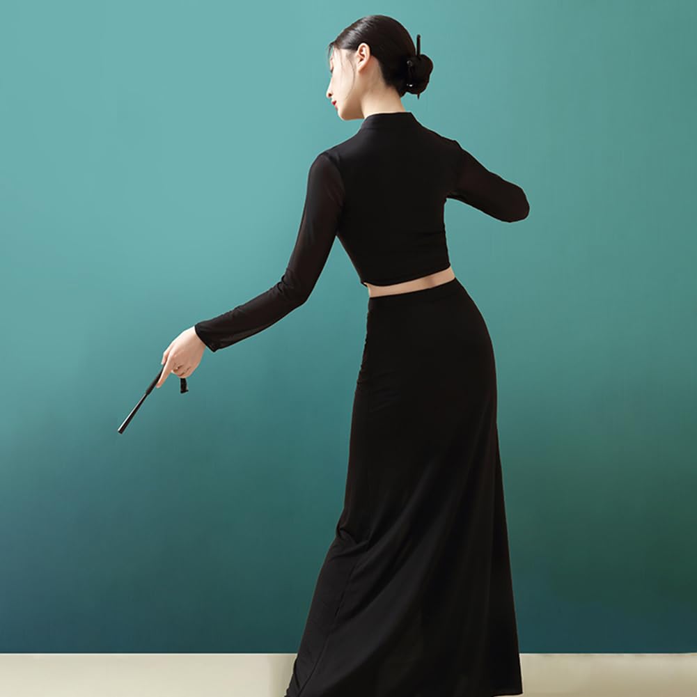 ROYAL SMEELA Chinesisches Qipao-Kleid für Damen, Cheongsam Mandarinenkragen, chinesische Kleider, traditionelle Kleidung, Schwarz