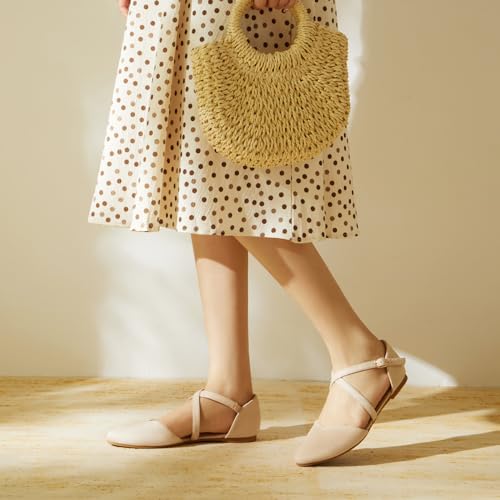 Rekayla Women's Ballet Flats Dressy Work Leather Shoes Criss Cross Pointed Closed Toe Slip On Casual Wedding3