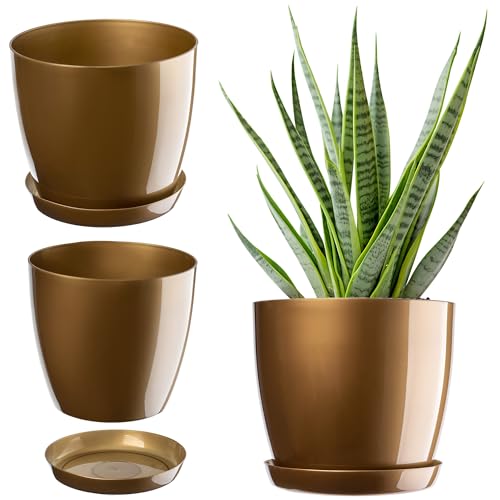KADAX Blumentopf mit Untersetzer Ø 14 cm, Gold Pflanzkübel für Innen- und Außenbereich, ideal für Wohnzimmer, Balkon, Bad oder WC – lebendige Farben bringen Frische in jeden Raum