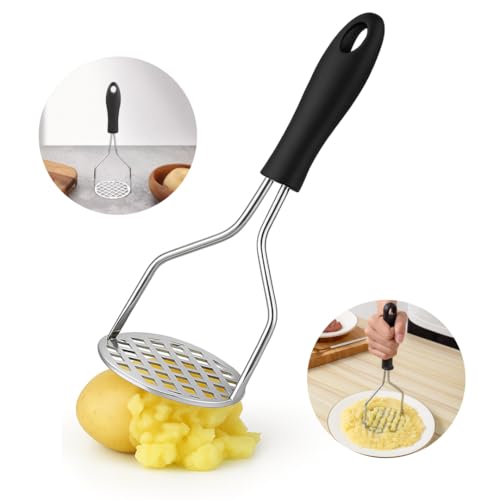 Amassador de Batatas Manual em Aço Inox 24x8cm – Espremedor Metálico Ergonômico, Multiuso, Prático e Fácil de Limpar