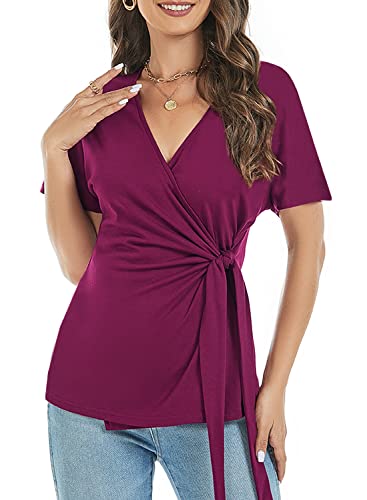 Womens Summer Wrap V Neck Short Sleeve Tops 2026 Trendy Dressy Casual Cute Sexy Ladies Empire Waist...
