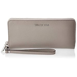 Michael Kors Jet Set Travel Continental Zip Around Leather Wallet Wristlet (Pearl Grey)