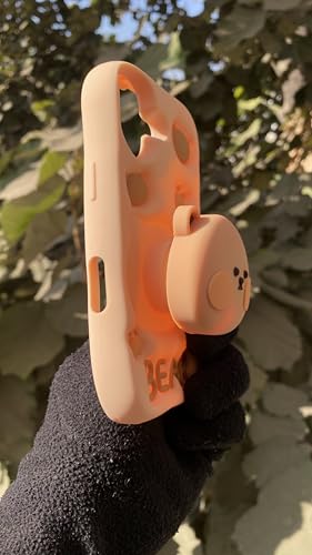Image of Back Cover Compatible with iPhone 17 Soft Silicone 3D Cute Cartoon with Holder Full Protective Case for iPhone 17 (Bear)