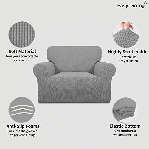 Image of Easy-Going Stretch Oversized Chair Sofa Slipcover 1-Piece Couch Sofa Cover Furniture Protector Soft with Elastic Bottom for Kids Spandex Jacquard Fabric Small Checks Light Gray