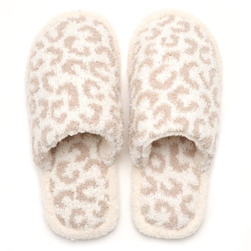 MIRMARU Women’s Animal Print Comfort Fluffy Fuzzy Slip-on House Slippers Open Toe Cross Band Indoor Outdoor Non-Slip Slippers for Women3