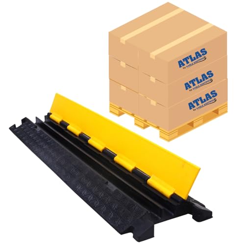 Image of Kable Kontrol Atlas Cable Protector Wire Ramp - 2 Channel Bulk Wholesale Pallet - 40 Pcs - 39 inch Long Black & Yellow - 20,000 Lbs Load Capacity - Rubber Speed Bump Wire Protector Cord Cover - CP9972
