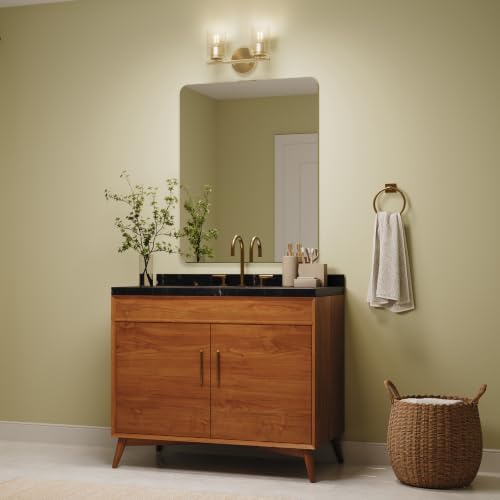 Image of Progress Lighting Replay 13 Inch 2-Light Vanity Light, Transitional, Brushed Gold with Clear Glass Shades, (7.875 inch H x 13 inch W x 6 inch D), P300582-191