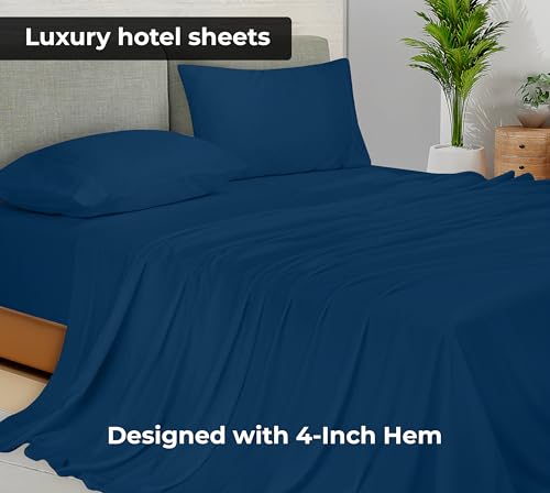 Image of Royale Linens Twin Flat Sheet - Ultra Soft Brushed 1800 Microfiber Flat Sheets Only - Wrinkle Free & Stain Resistant - Hotel Quality Top Sheet for Bed (Twin, Navy)