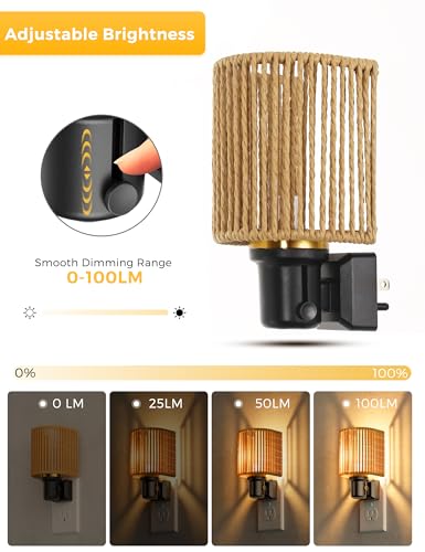 Image of L LOHAS LED Night Lights Plug into Wall, Plug in Night Light Dimmable 100LM | Bohemian Nightlight with Light Sensor, Boho Nightlights, Farmhouse Decorative Warm Bedside Bedroom Bathroom Hallway, 2 Pack