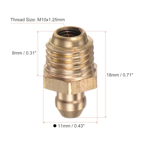 Image of HARFINGTON 15pcs Brass Straight Grease Fitting M10x1.25mm Metric Thread Hydraulic Grease Nipple Accessories for Car