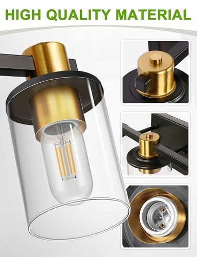 Image of L LOHAS LED Black and Gold Vanity Light, Modern 3-Light Bathroom Light Fixtures with Clear Glass Shade, Vanity Lights for Bathroom Mirror Bedroom Hallway