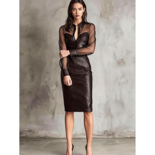Robe en cuir synthétique chic à manches à bulles pour vos soirées