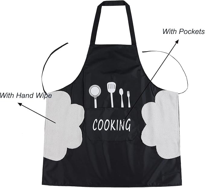 Image of HROY Kitchen Apron for Women & Men with Pocket & Side Towel | Kitchen Apron for Women & Men with Pocket & Side Towel | Reusable Cooking Chef Apron for Home Kitchen