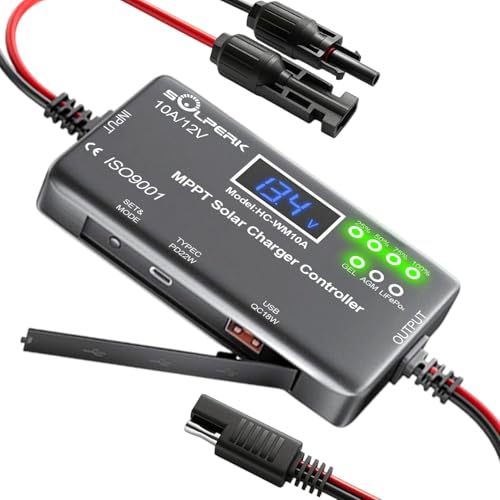 Image of SOLPERK 10A 12V MPPT Solar Charge Controller with LCD Display, Intelligent Solar Panel Controller Portable Solar Panel Regulator for Gel AGM Lead-Acid Lithium LiFePO4 Battery