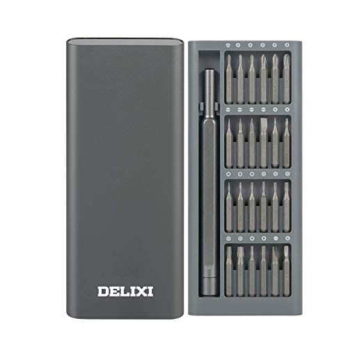 DELIXI S2 Steel Screwdriver Set,25 in 1 Mini Pocket Screwdriver Repair Tool with 24 Long Bits for Electronics/Smartphone/Tablet/PC/Eyeglasses and Other Devices