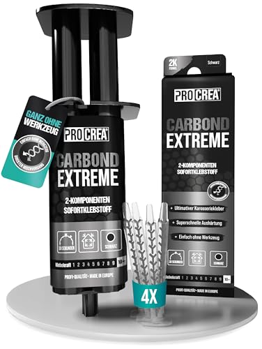 PROCREA Karosseriekleber Carbond Extreme [inkl. 4x Mischern] Extra starker & schneller Hochleistungskleber in praktischer Spritze - Schwarzer 2K Kleber für Kunststoffe und vieles mehr