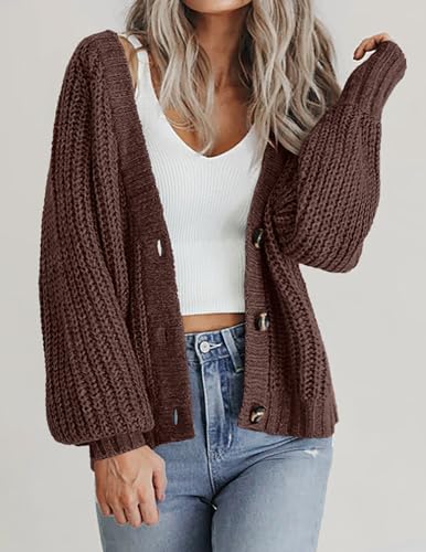 Image of Zeagoo Women's 2026 Fall Chunky Knit Cardigans Open Front Long Sleeve V Neck Button Loose Cardigan Sweaters