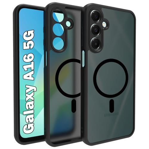Image of RIGGEAR Shockproof Sleek Hybrid Armor Magnetic Back Cover Case Compatible with MagSafe Accessories for Samsung Galaxy A16 5G (Smoke Black Matte PC + Black TPU Bumper)